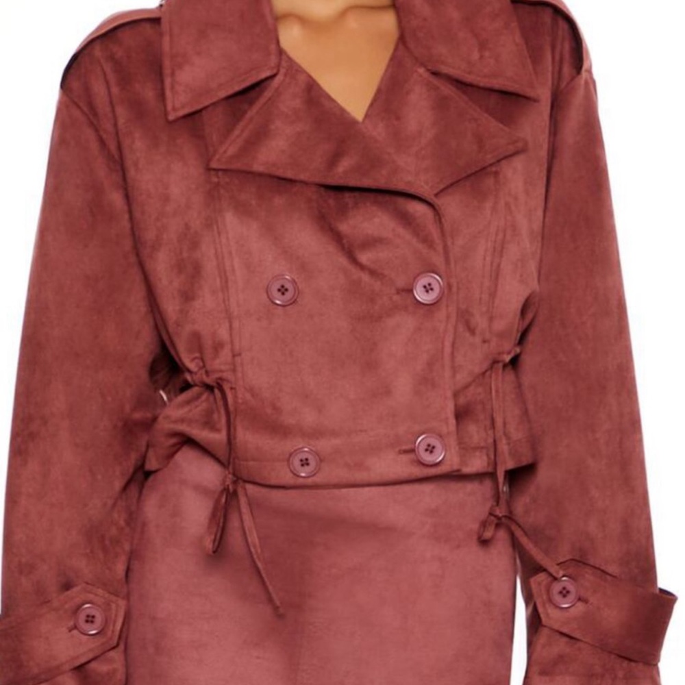 Women's Double-Breasted Suede Jacket - Mauve